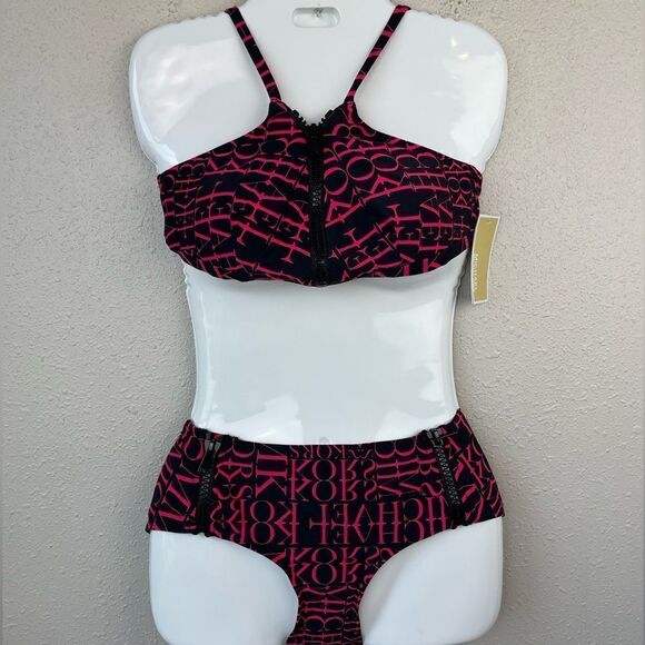 NWT MICHAEL Michael Kors Neon Pink Spring 2020 Bikini & Matching Bottoms Size M - Picture 1 of 7
